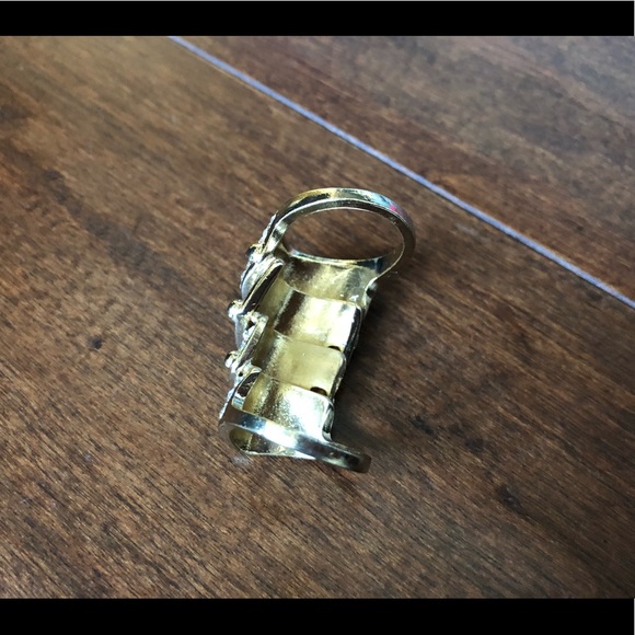 Gold-tone Full Finger Rhinestone Two Band Ring - Picture 4 of 5